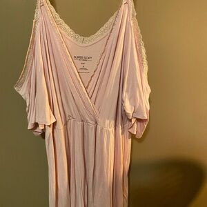 Super Soft Pink Cold Shoulder Top with Lace Trim